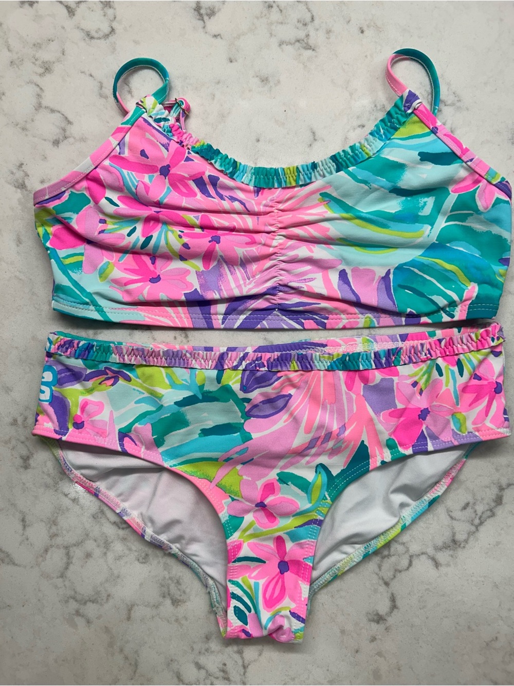 Lilly Pulitzer Girls Floral Two-Piece Bikini - Pink, Teal & Purple